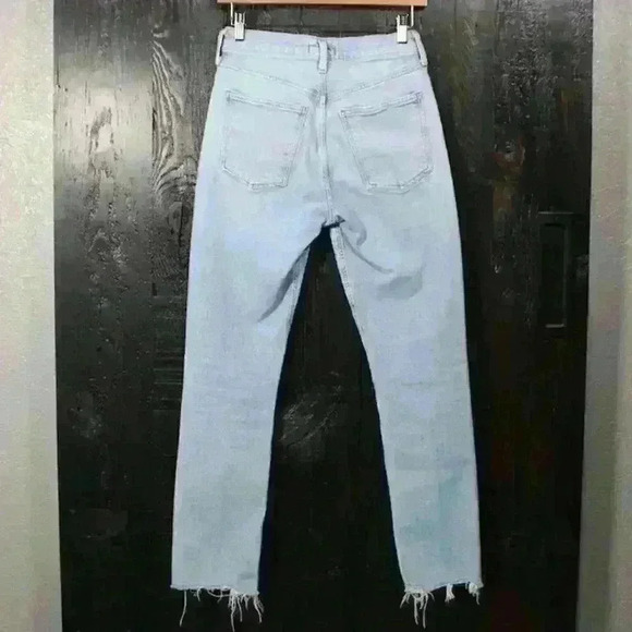 AGOLDE Merrel Straight Midwash Light Blue Raw Hem Jeans Women 25 - Picture 5 of 12